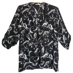 H&M women's XL black/cream long sleeves pullover blouse. 6000